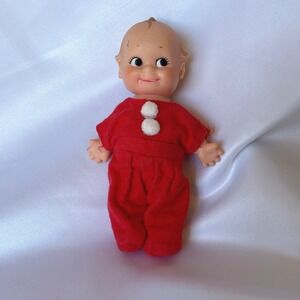 Vintage Cameo Kewpie Doll Red Felt Outfit White Pom Poms Vinyl 5.5 Inch Figure